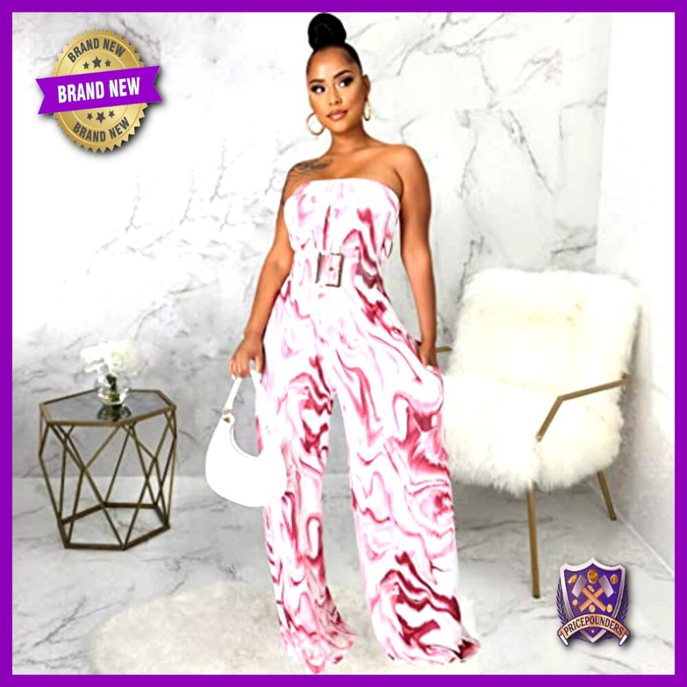 Sleeveless Pleated Jumpsuit Wide Leg Pants Casual Fashion Romper Polyester - Picture 6 of 7